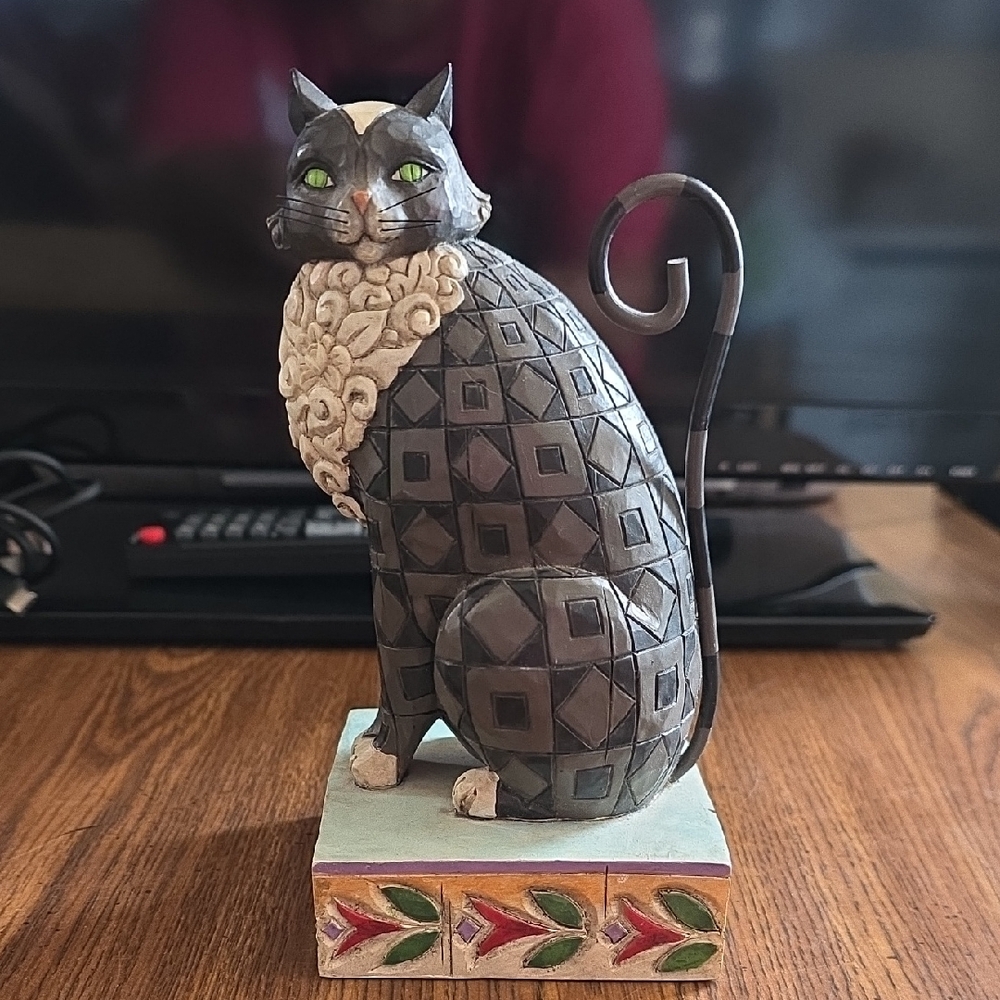 Vintage Jim Shore Heartwood Creek Lucky Black & White Cat Figurine